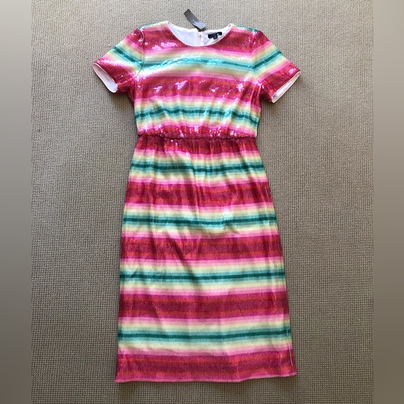 J. Crew sequin stripe cap sleeve sheath dress watermelon colorful SZ 10 NWT - Picture 3 of 8